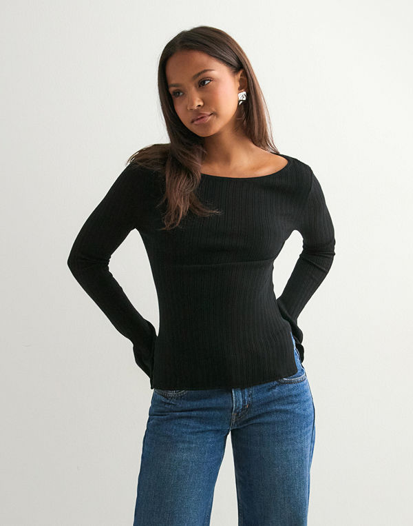 Vero Moda Awsinka Ls Boatneck Knit Top - Svart