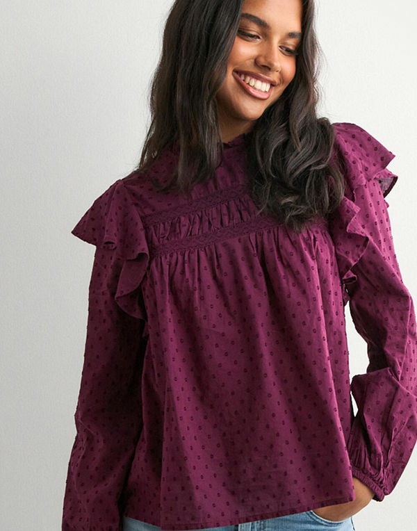 Vero Moda Vmtrine Ls Lace Top Wvn Noos - Röd