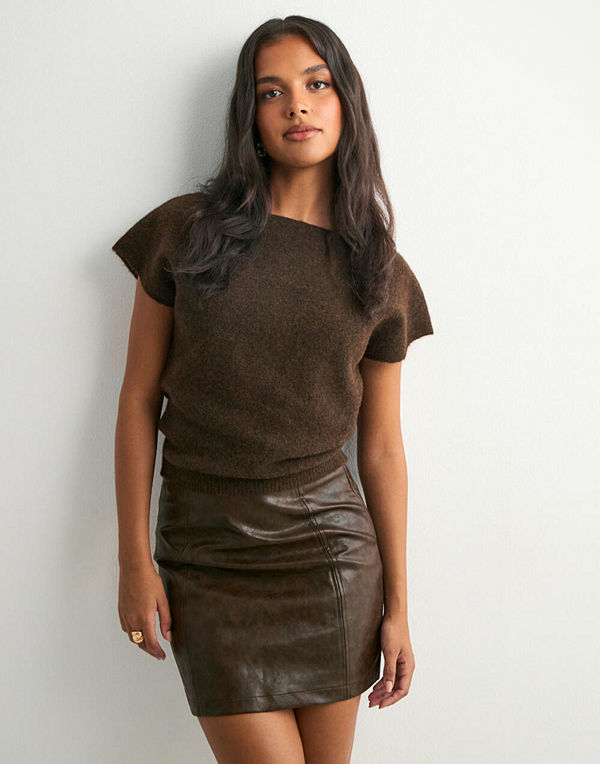 Only Onleverle Hw Faux Leather Skirt Pnt - Brun