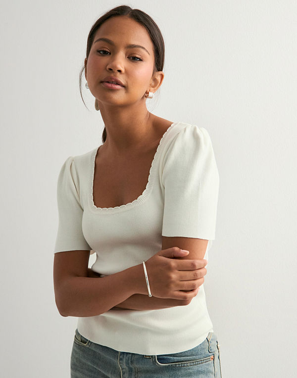 Pieces Pcjuline Ss Rev Knit Tee Bc - Vit