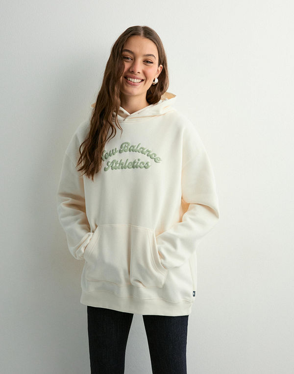 New Balance Linear Heritage Fleece Long Hoodie - Vit