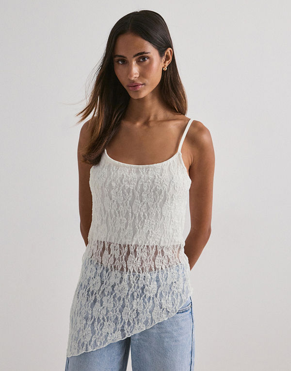 Pieces Pcariana Sl Asymmetric Lace Top D2D - Vit