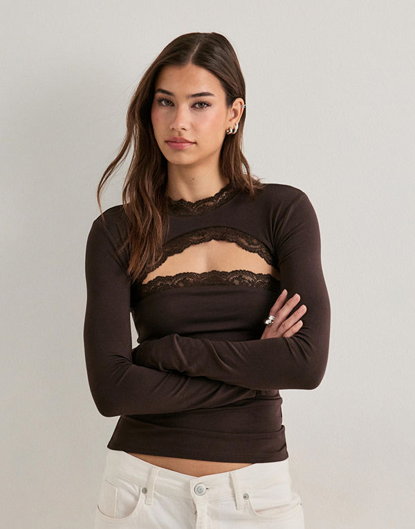 Nelly Soft Lace Bolero Tube Top - Brun