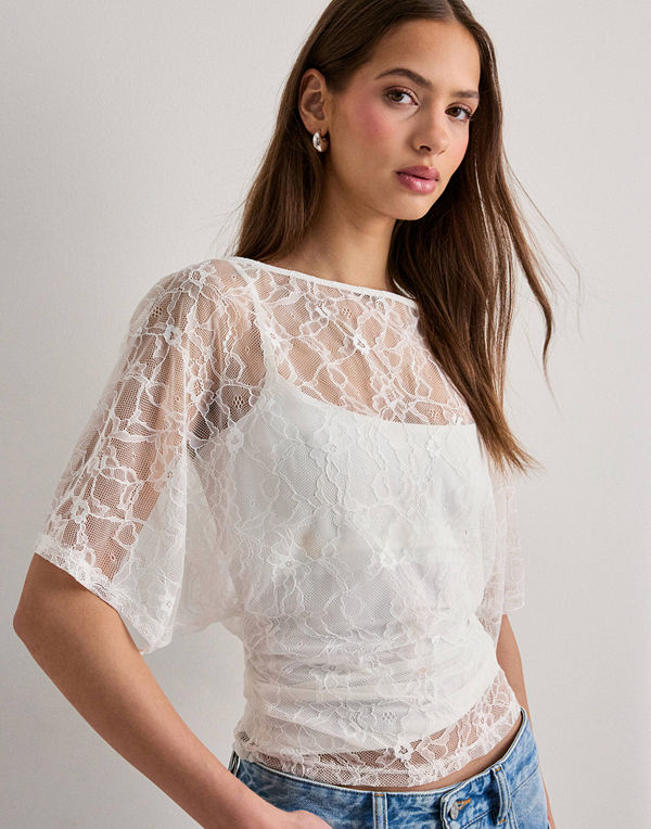 Nelly Wide Sleeve Lace Top - Vit