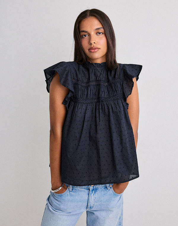 Only Onlkatti S/S Dobby Top Wvn Noos - Blå