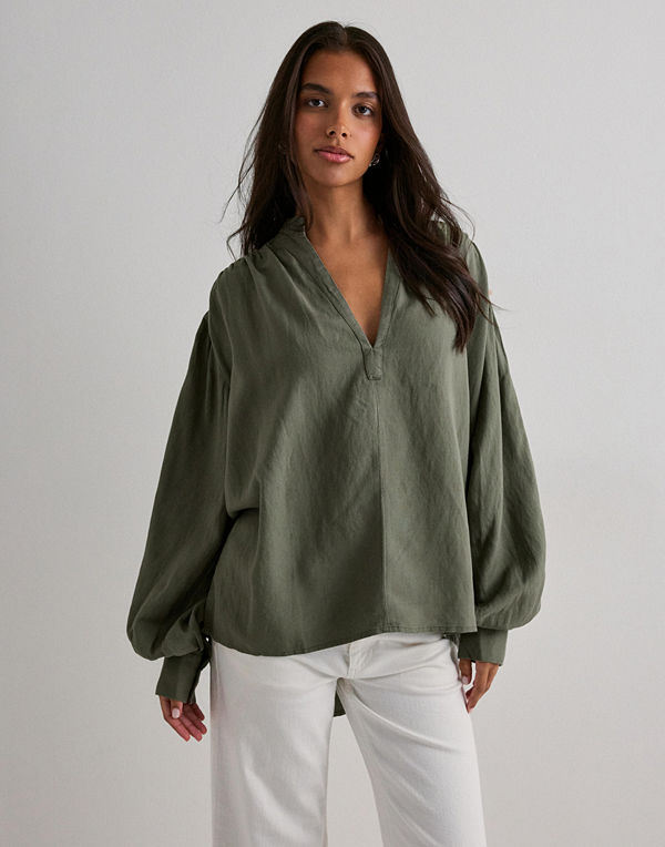 One Teaspoon Linen Lace Up Shirt - Grön