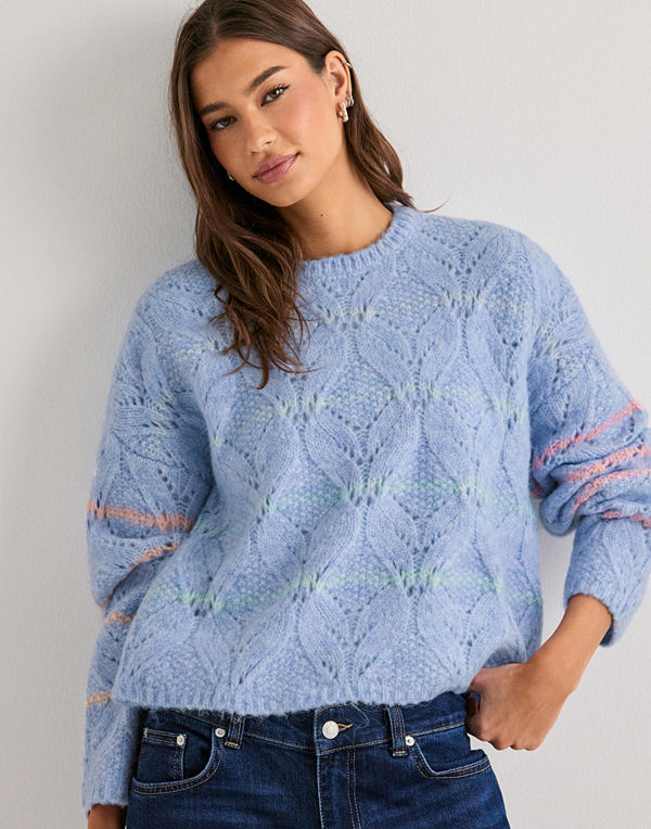 Vero Moda Vmnew Hatty Ls O-N Stitch Pullover - Blå