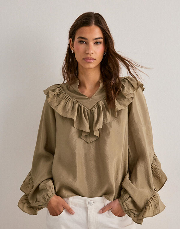 Neo Noir Nula Flounce Crisp Blouse - Beige