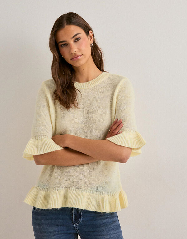 Only Onlella Ss Frill O-Neck Knt - Gul