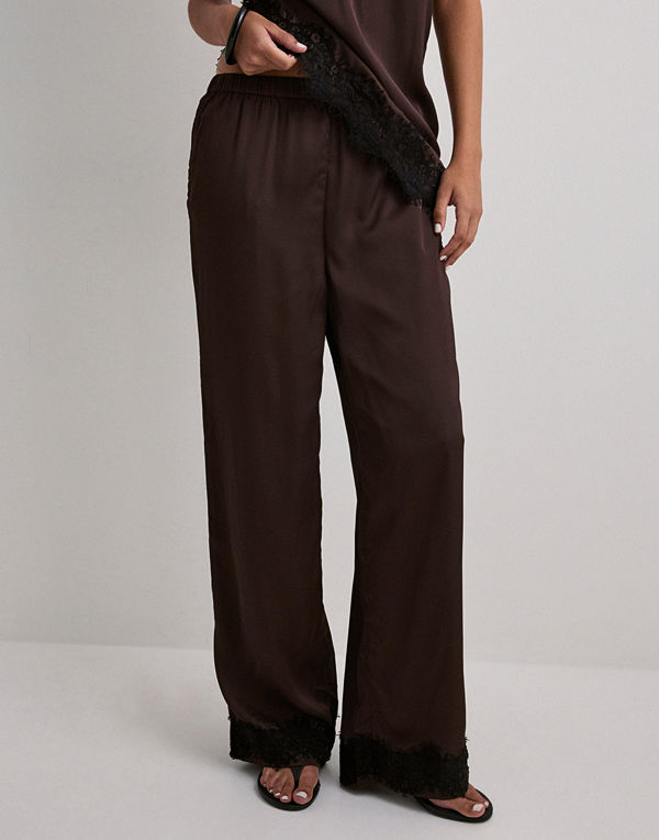 Pieces byxor Pcariel Hw Wide Lace Pants D2D Pp - Brun