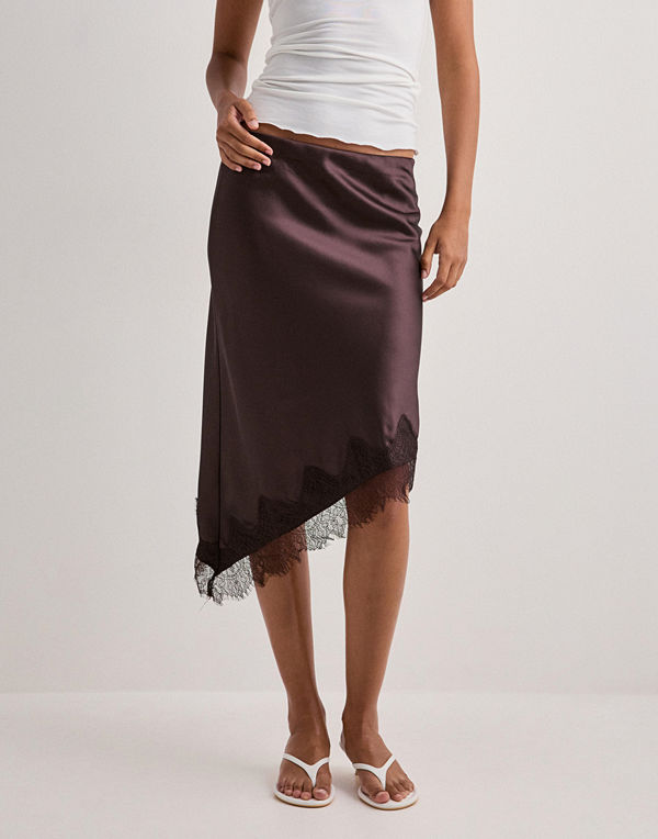 Only Onlfaraya Satin Lace Skirt Wvn - Brun