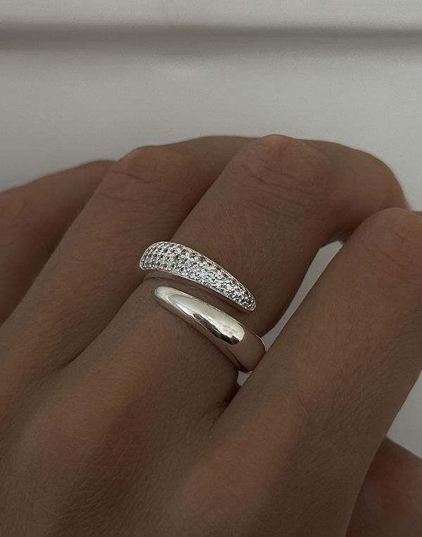 Muli Collection Adjustable Duo Zirconia Ring - Silver