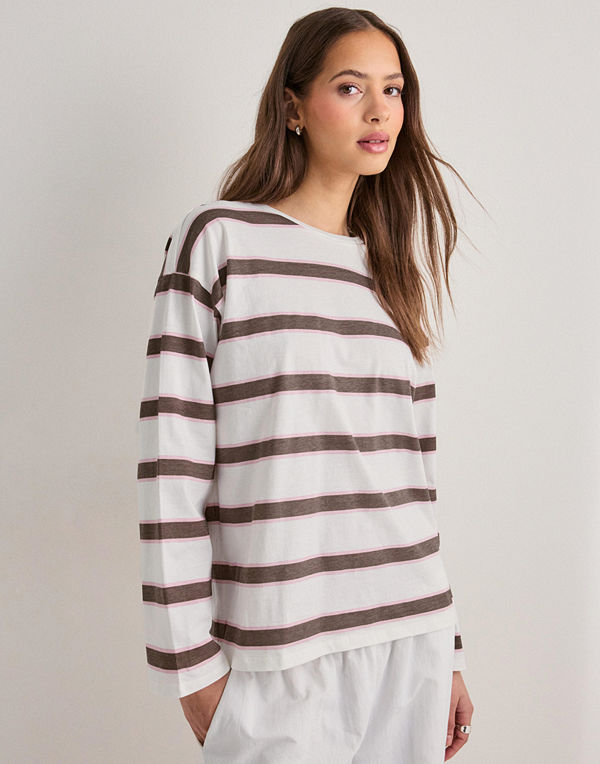 Pieces Pcmila Ls Loose Tee Jrs Noos Bc - Brun