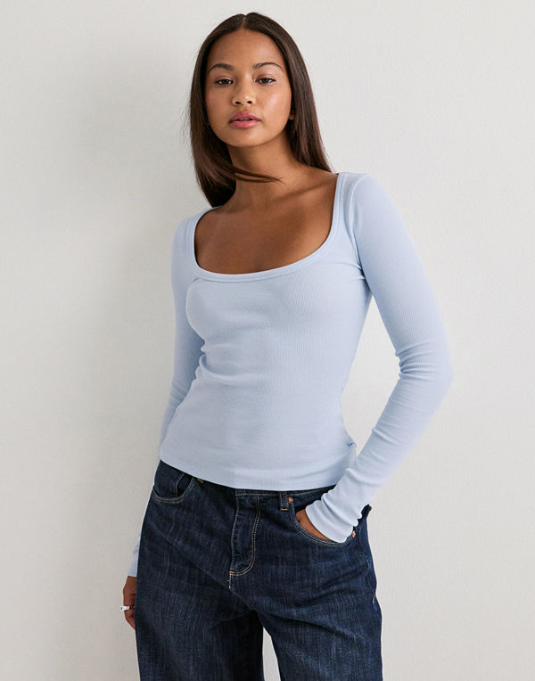 Nelly Perfect Rib LS Top - Blå