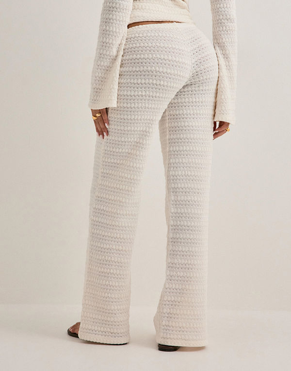 Nelly byxor Crochet Low Waist Pants - Vit