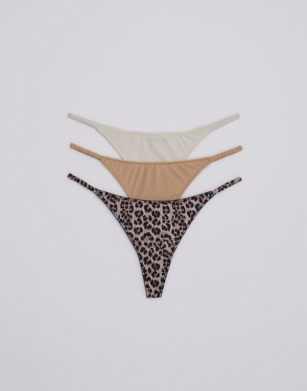 Nelly Low Waist 3-Pack Thong - Beige