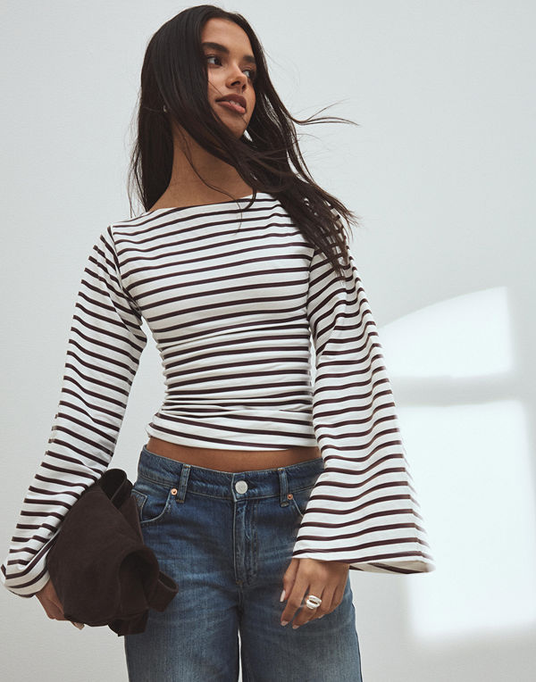 Nelly Stripe Wide Sleeve Top - Rutigt/Randigt