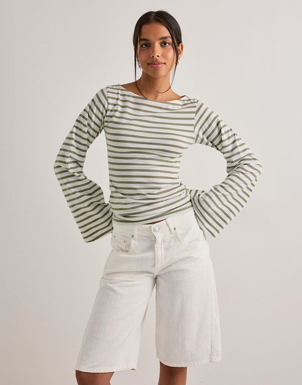 Nelly Stripe Wide Sleeve Top - Grön