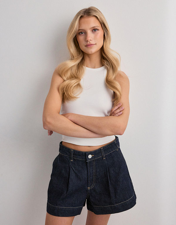 Nelly Wide Strap Jeans Shorts - Blå