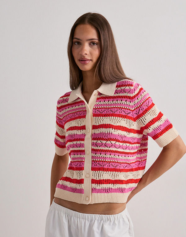 Only Onllula Polo S/S Cardigan Knt Noos - Rutigt/Randigt