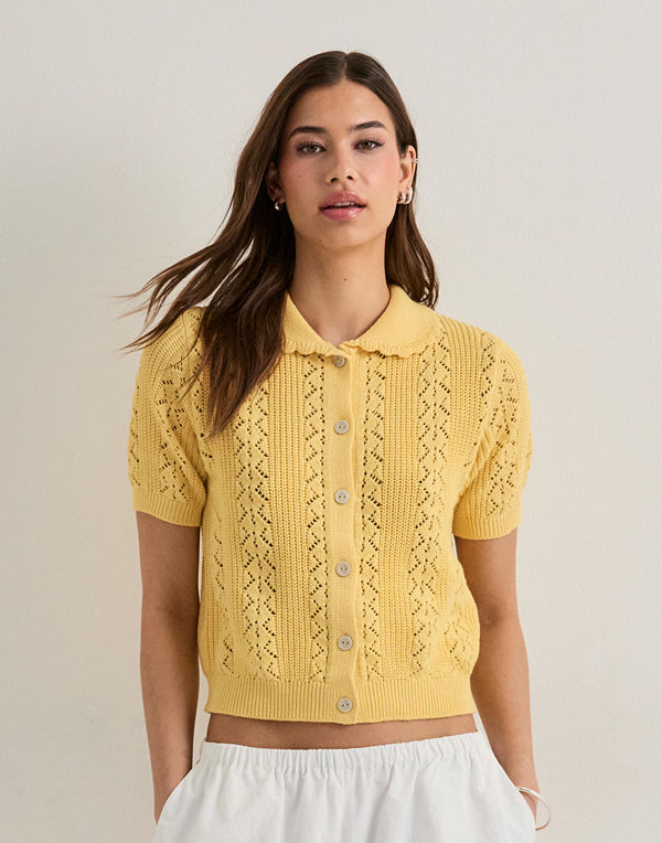Vero Moda Vmdaria Ss Poloneck Cardigan - Gul