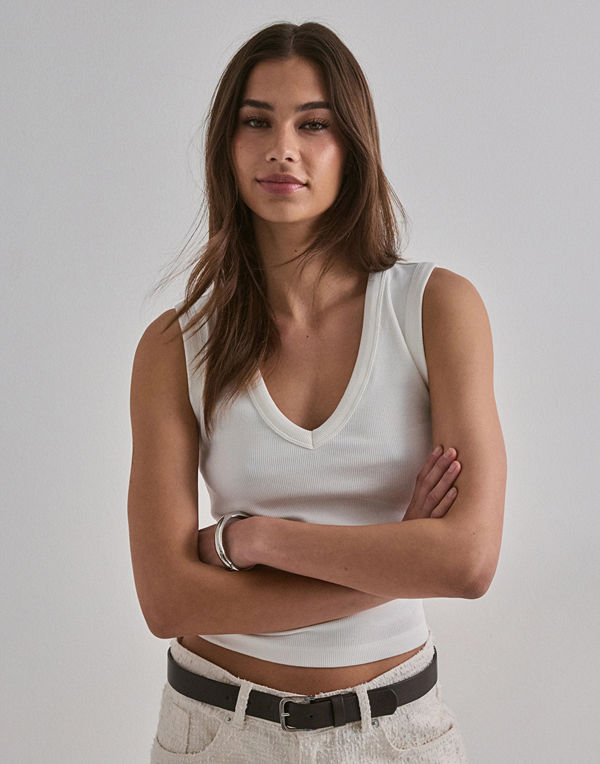 Vero Moda Vmchloe Sl Deep V-Neck Top Jrs Noos - Vit
