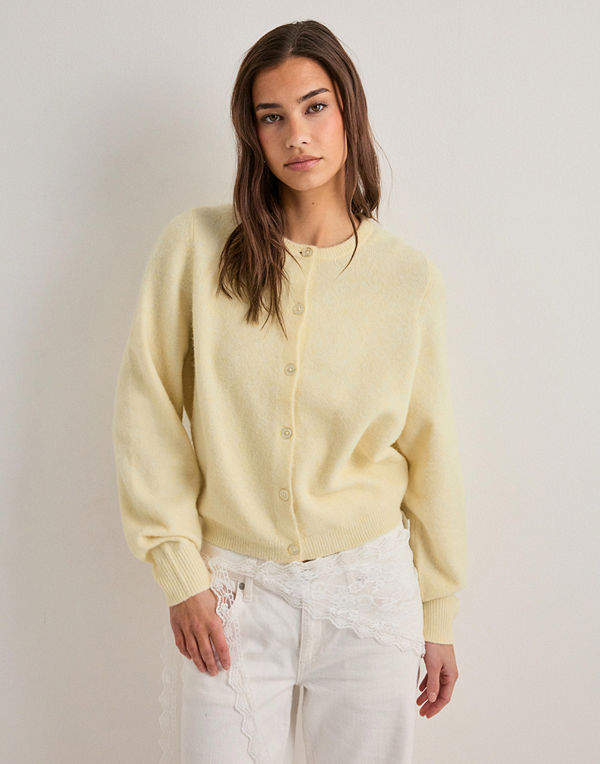 Nelly Fuzzy Knit Cardigan - Gul