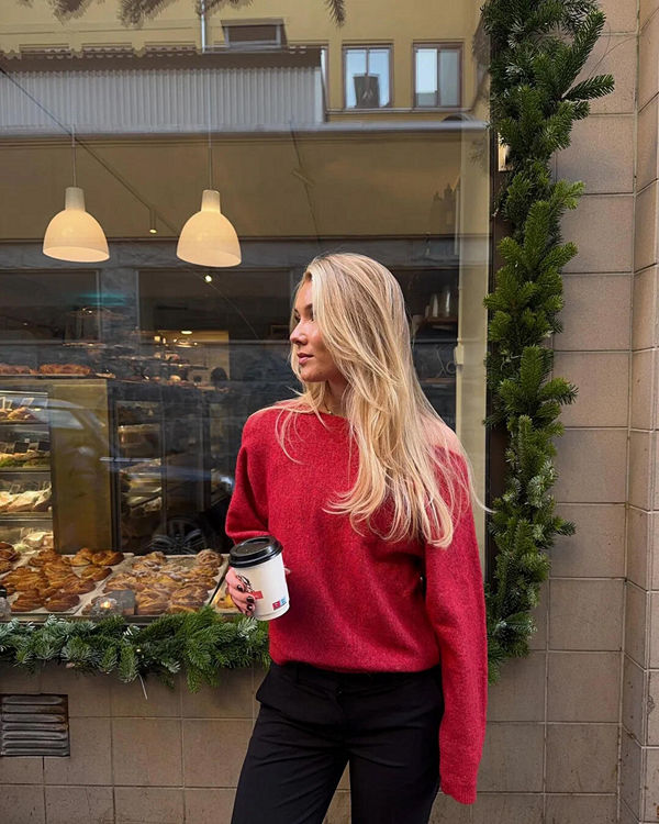 Nelly Wide Neck Knit Sweater - Röd