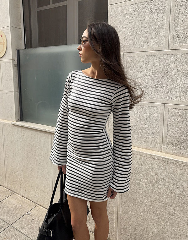 Nelly Stripe Wide Sleeve Dress - Rutigt/Randigt