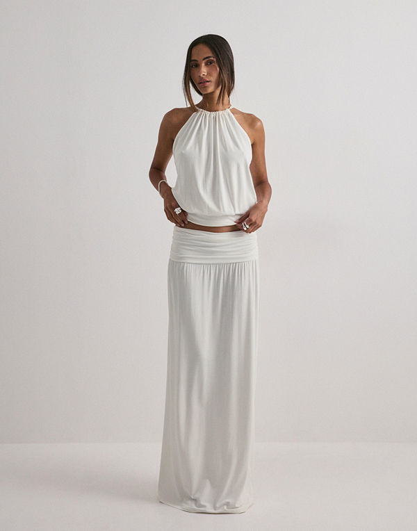 Nelly Low Waist Flowy Maxi Skirt - Vit