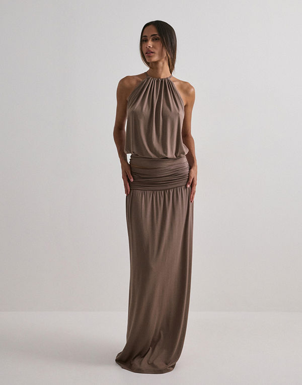 Nelly Low Waist Flowy Maxi Skirt - Brun