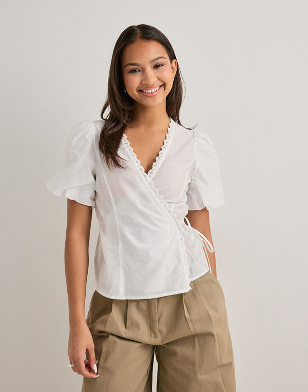 Nelly Puff Sleeve Wrap Blouse - Vit