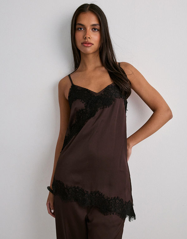 Pieces Pcariel Assymetric Lace Top D2D Pp - Brun