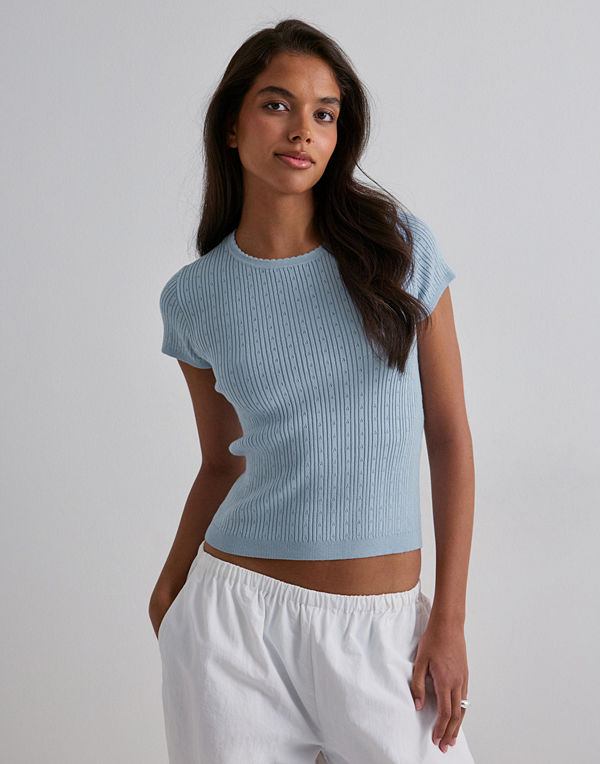 Vero Moda Vmsilje C/S O-Neck Pointelle Pull N - Blå