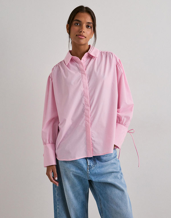 Pieces Pcanni Ls Pleated Detail Shirt Wvn - Rosa