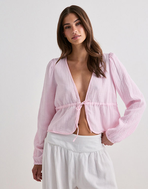 Pieces Pcsastina Ls V-Neck Top Wvn Bc - Rosa