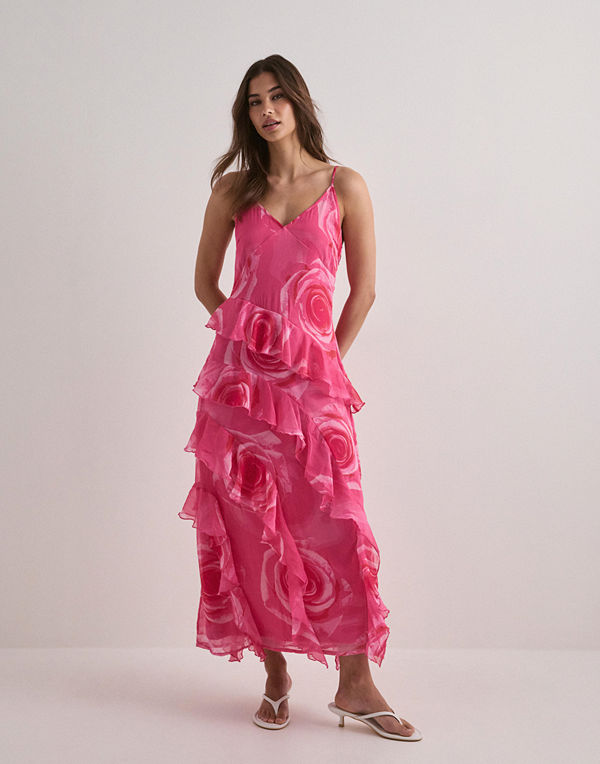 Vero Moda Vmsmilla S/L V-Neck Long Frill Dres - Rosa