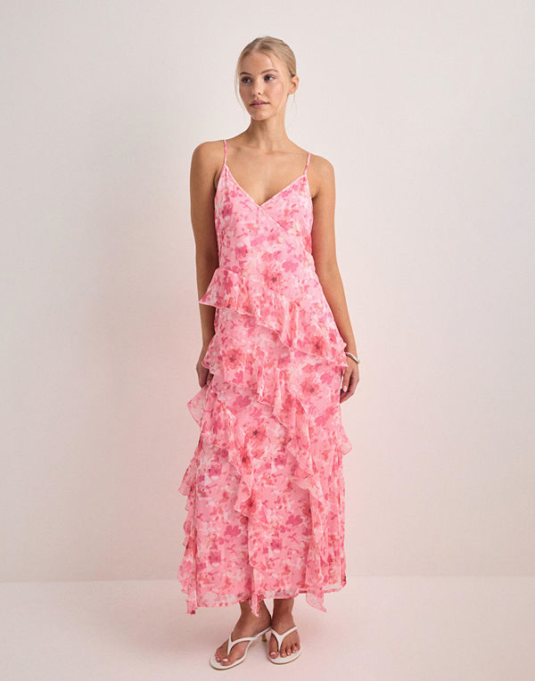Vero Moda Vmsmilla S/L V-Neck Long Frill Dres - Rosa