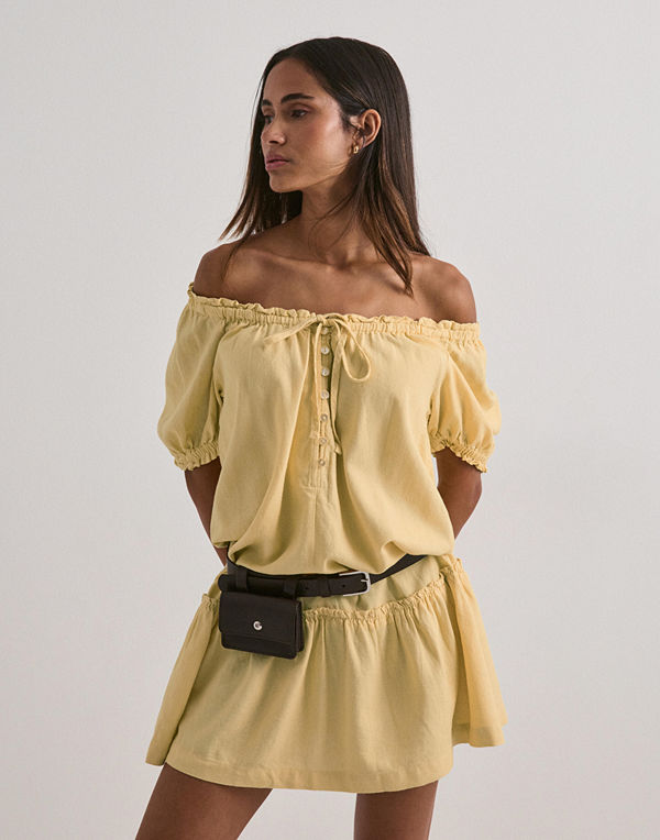 Only Onlgoa Ss Linen Short Dress Cc Pnt - Gul