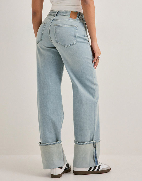 Pieces Pcsilke Mw Fold Up Denim Jeans - Blå