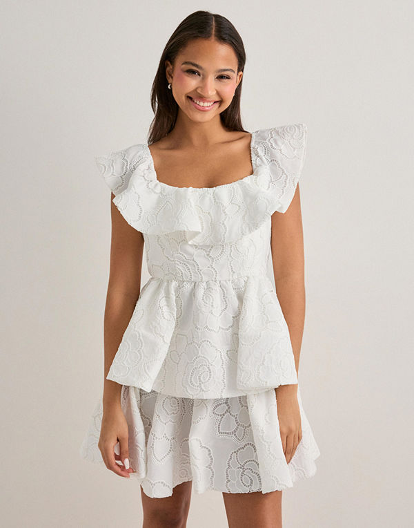 Malina Tracy Off Shoulder Lace Mini Dress - Vit
