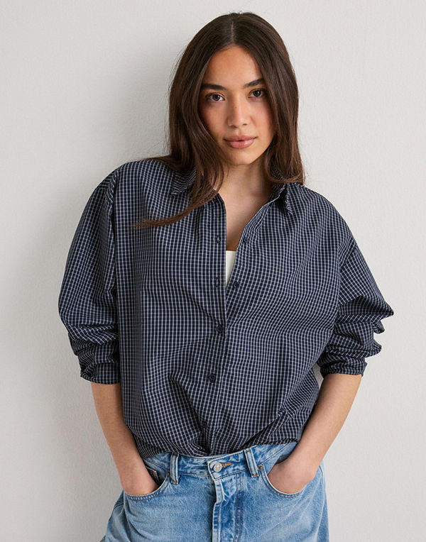 Pieces Pcsilla Ls Check Shirt Wvn D2D - Blå