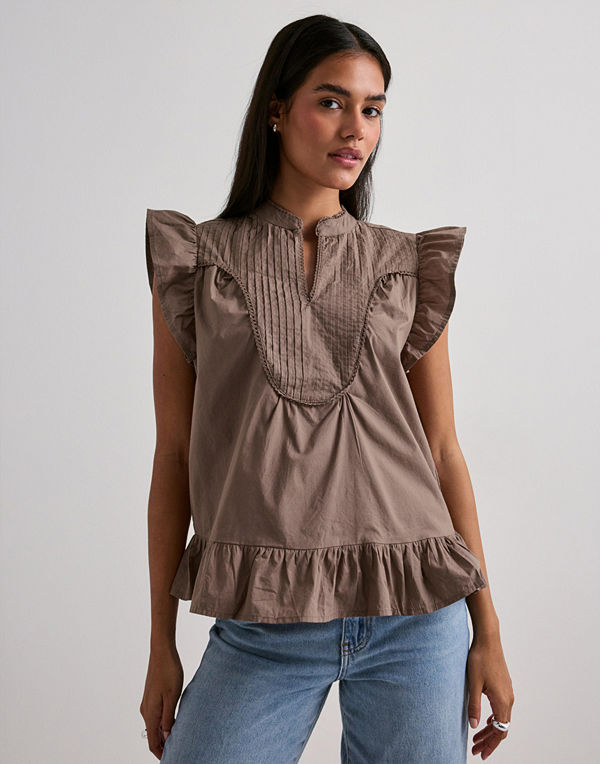 Only Onladda S/L V-Neck Top Ex Wvn - Brun