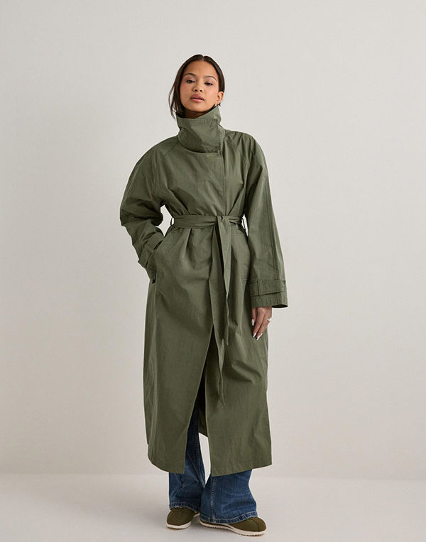 Nelly High Collar Trench Coat - Grön