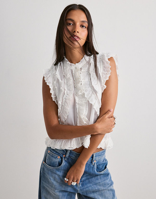 Neo Noir Celia Ruffle Top - Vit