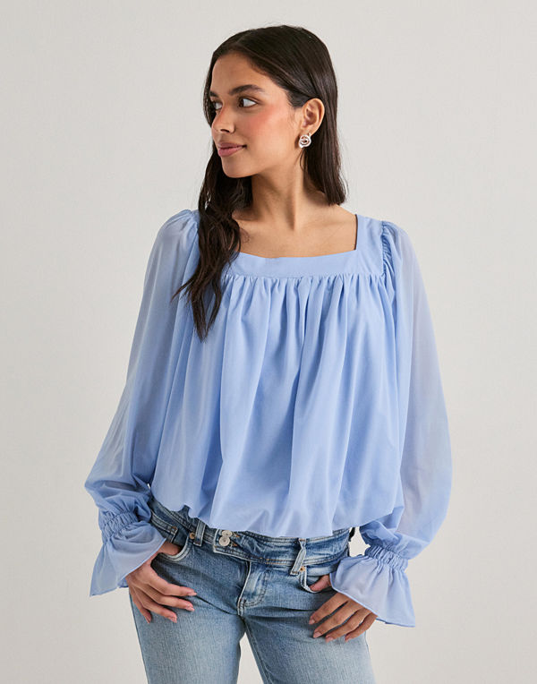 Vero Moda Vmtilly Ls Square Neck Top Jrs Ga - Blå
