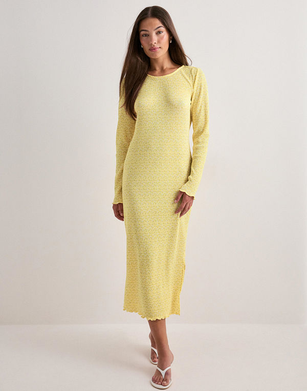 Pieces Pcflora Ls Midi Dress Jrs Noos Bc - Gul