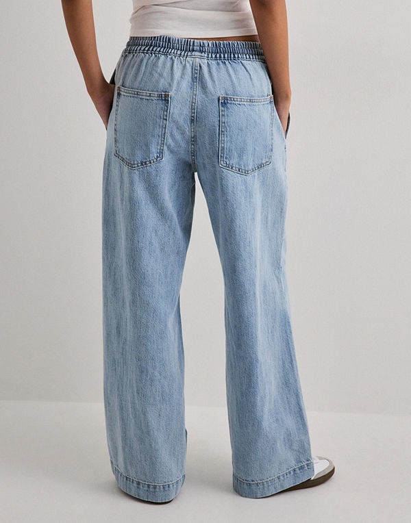 Pieces Pcgeggo Mw Pull Up Denim Pants Bc - Blå