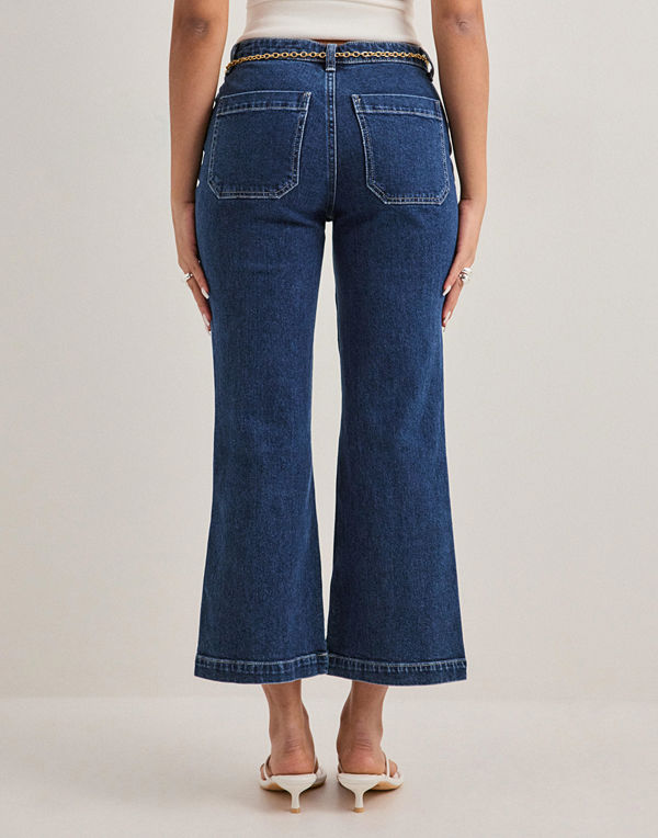 Only Onlemily Hw Crop Flare Belt Dnm Mae - Blå