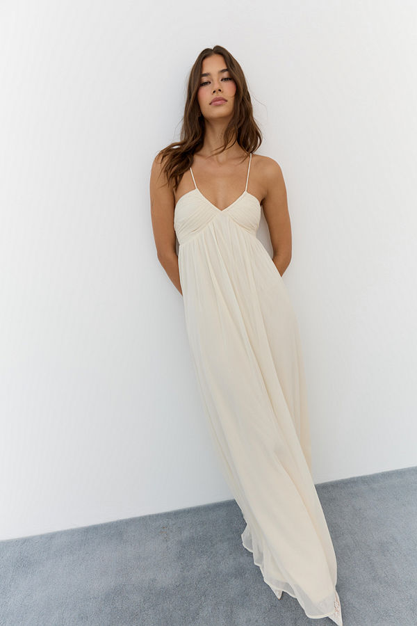 Nelly Ruched Detail Dress - Beige
